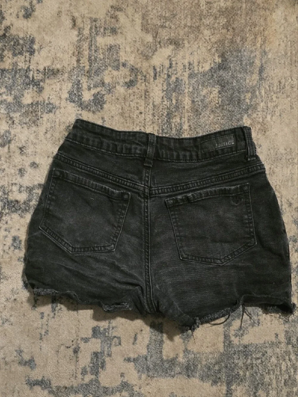 Justice Black Denim Shorts with Colorful Embroidered Icons